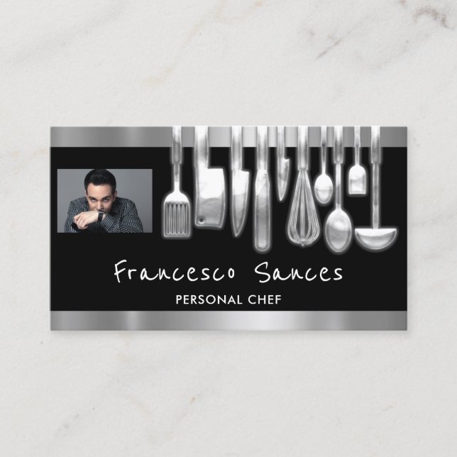 Carte De Visite Photo QR Code Chef personnel Cuisine Restaurants (Devant)