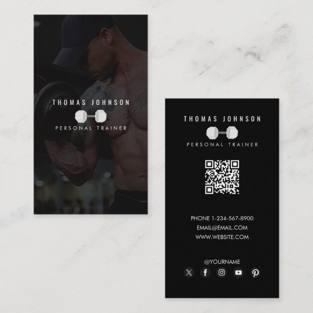 Carte De Visite Photo QR Code de l'entraîneur de conditionnement p (Devant / Derrière)