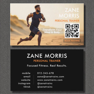 Carte De Visite Photo QR Code de l'entraîneur de fitness moderne
