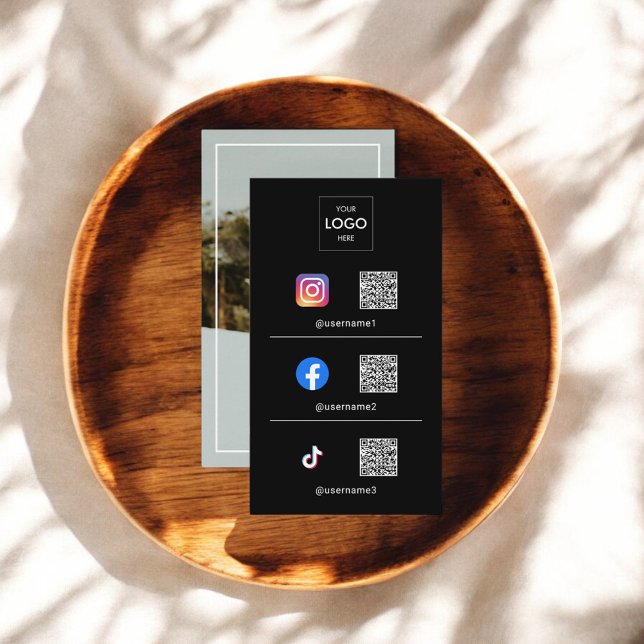 Carte De Visite Photo QR Code Logo moderne Noir (Créateur téléchargé)