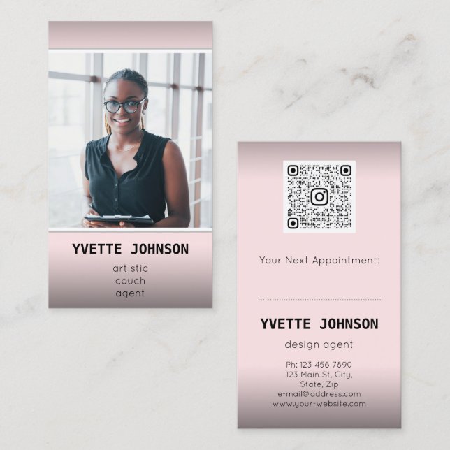 Carte De Visite Photo Qr Code Logo Professional Consulting Pink (Devant / Derrière)