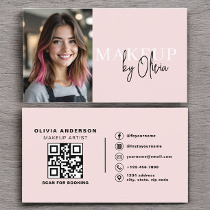 Carte De Visite Photo QR Code maquillage Artiste Blush Rose