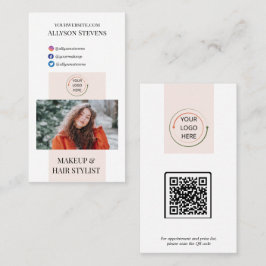 Carte De Visite Photo QR Code moderne de maquillage blanc