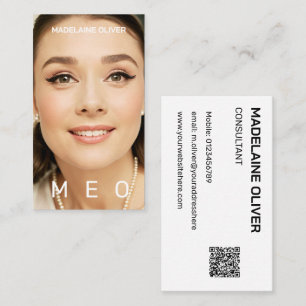Carte De Visite Photo QR Code Monogramme Simple Élégant