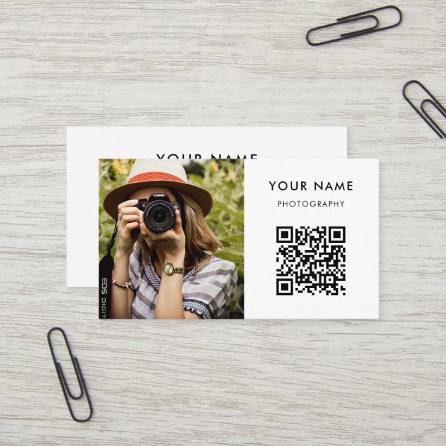 Carte De Visite Photo QR Code, Photographe Photographie Entreprise (Devant/Arrière en situation)