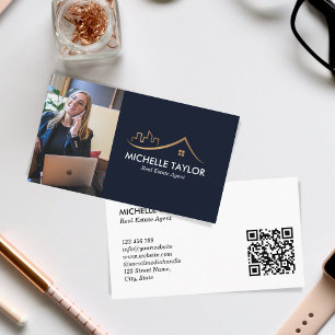 Carte De Visite Photo QR de la marine Professional Real Estate Rea