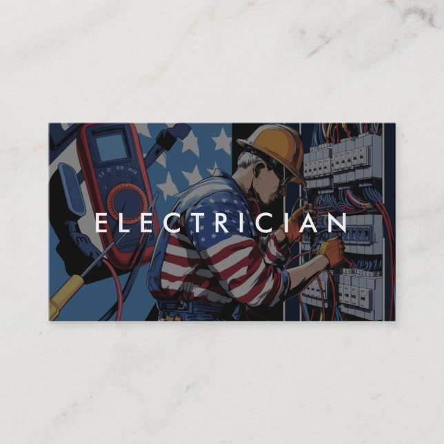 Carte De Visite *~* Photo QR Electrician Patriotic Flag AP75 (Devant)