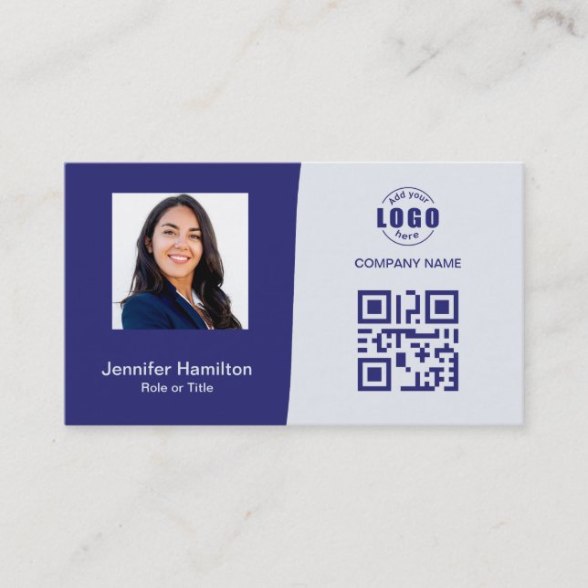 Carte De Visite Photo QRCode personnalisée professionnelle bleu (Devant)