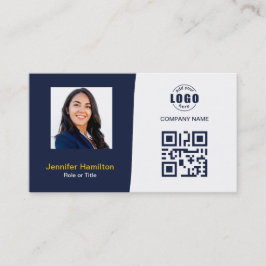 Carte De Visite Photo QRCode personnalisée professionnelle bleu fo
