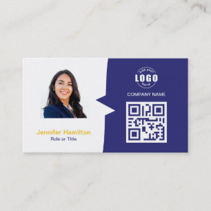 Carte De Visite Photo QRCode personnalisée professionnelle bleu ja