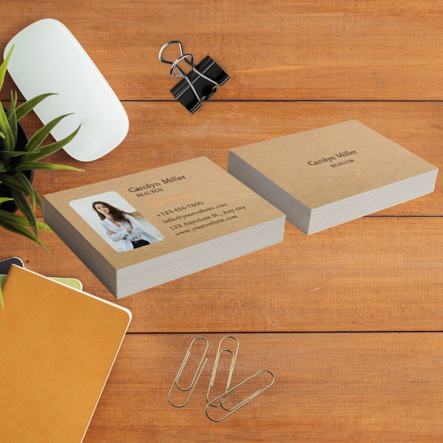 Carte De Visite Photo Realtor Personnalisé & clé Gold Kraft (Custom Realtor Photo & Gold Key Kraft Business Card)