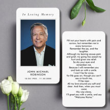 Photo Sympathy Simple Memorial Prayer Card