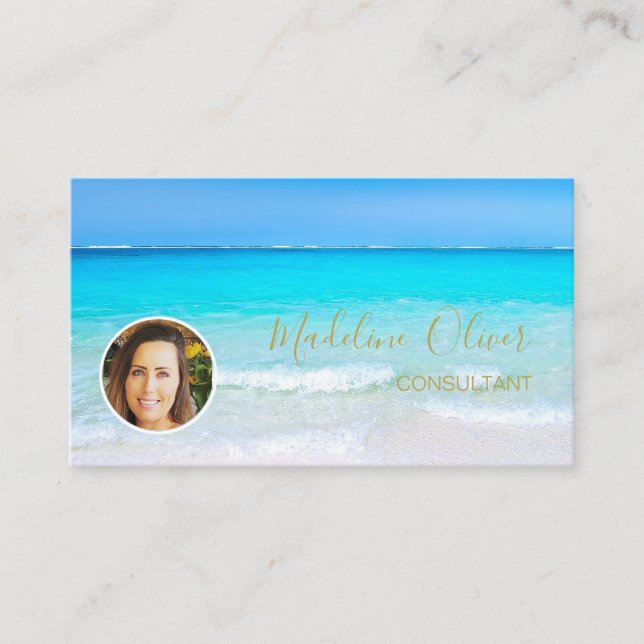 Carte De Visite Photo Travel Professionnel Gold Ocean Beach (Devant)
