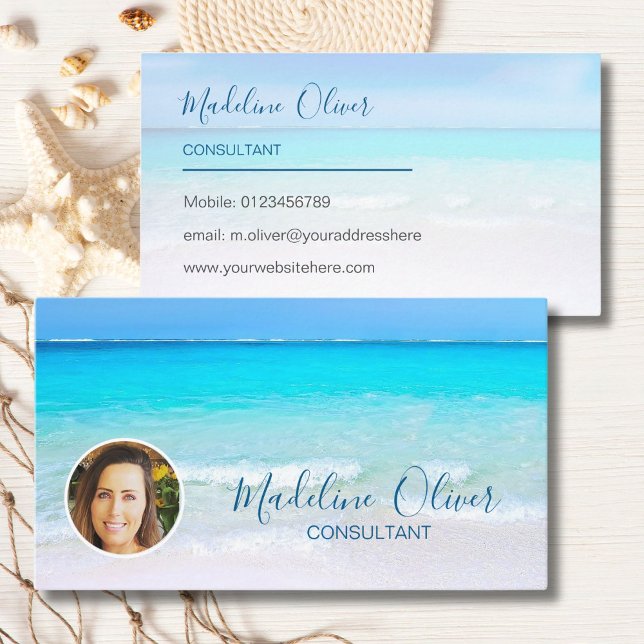 Carte De Visite Photo Travel Professionnel Ocean Beach Blue (Créateur téléchargé)