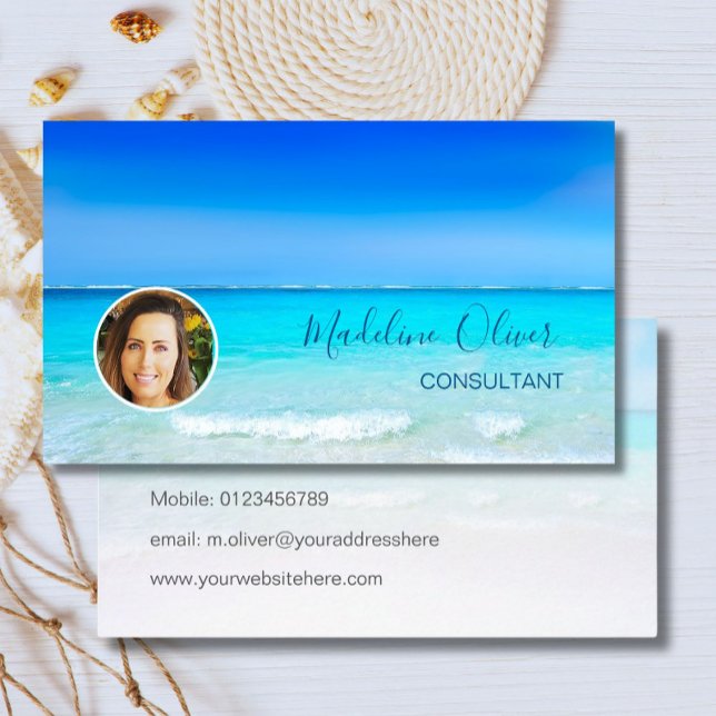 Carte De Visite Photo Travel Professionnel Ocean Beach Blue (Créateur téléchargé)