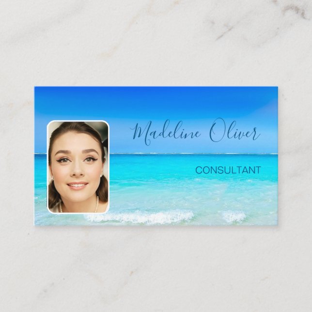 Carte De Visite Photo Travel Professionnel Ocean Beach Blue (Devant)