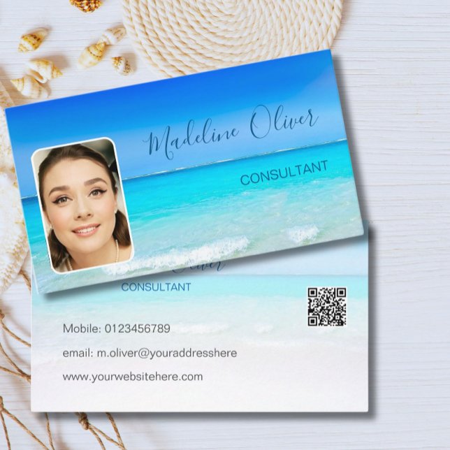 Carte De Visite Photo Travel QR Code Professional Ocean Beach (Créateur téléchargé)