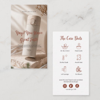 Carte De Visite Photo Tumbler Care Instruction Thank You Card Logo