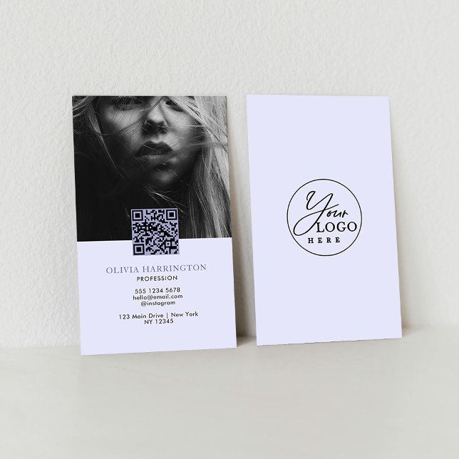 Carte De Visite Photo Violet violet minimal Code QR Logo (Créateur téléchargé)