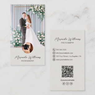 Carte De Visite Photographe 2 Photos QR Réseaux Sociaux Ton Neutre