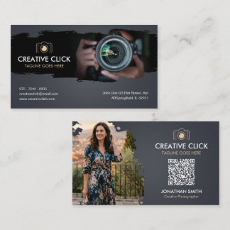 Carte De Visite Photographe à l'aquarelle moderne Code QR Ca