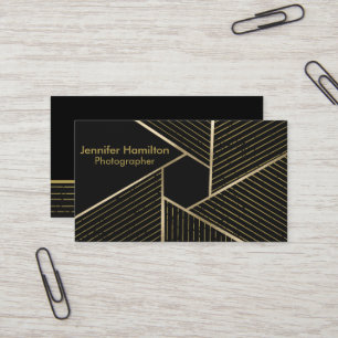 Carte De Visite Photographe Abstrait Géométrique Black Gold Foil