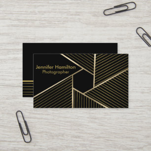 Carte De Visite Photographe Abstrait Géométrique Black Gold Foil