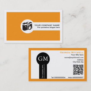 Carte De Visite Photographe appareil photo et code QR orange