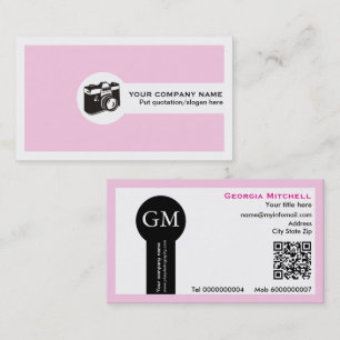 Carte De Visite Photographe appareil photo et code QR rose