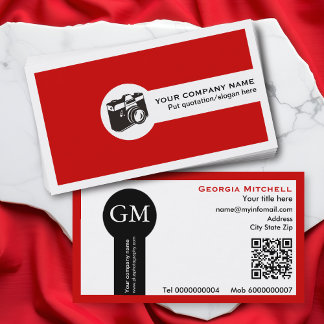 Carte De Visite Photographe appareil photo et code QR rouge