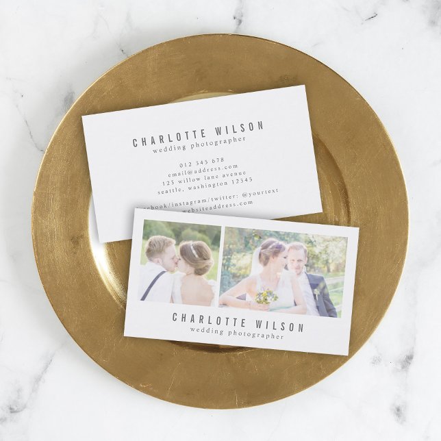 Carte De Visite Photographe blanc moderne Deux photos (Créateur téléchargé)