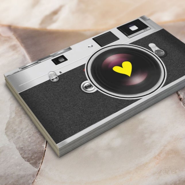 Carte De Visite Photographe Caméra Coeur Jaune Photographie (Créateur téléchargé)