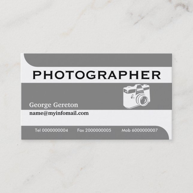 Carte De Visite Photographe caméra gris, blanc accrocheur aux yeux (Devant)