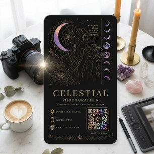 Carte De Visite Photographe Céleste Luxe Or Noir QR 
