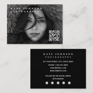 Carte De Visite Photographe Code QR Photo Minimaliste Réseaux Soci