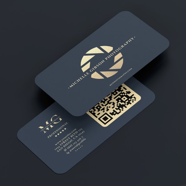 Carte De Visite Photographe Dark Blue Gold Camera Lens Moderne (Photographer Dark Blue Gold Camera Lens Modern Business Card
)