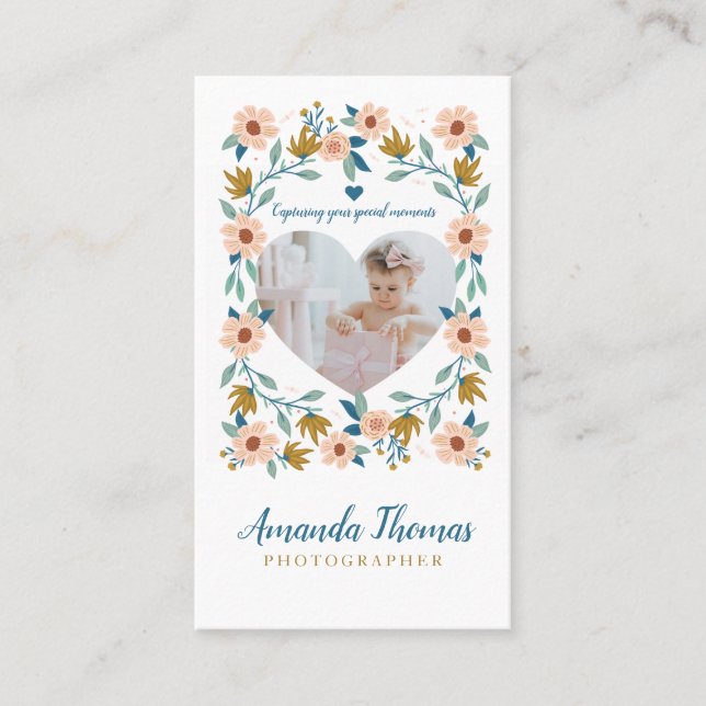 Carte De Visite Photographe de coeur de photos florales élégant (Devant)