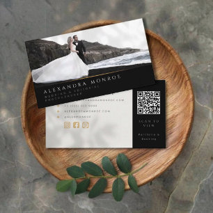 Carte De Visite Photographe de Mariage Code QR Noir & Or
