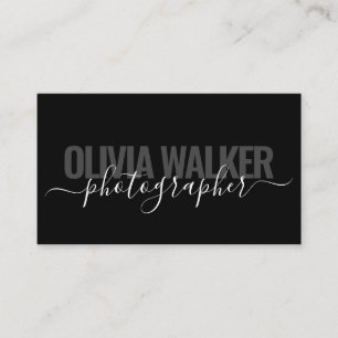 Carte De Visite Photographe de script moderne Black Chic