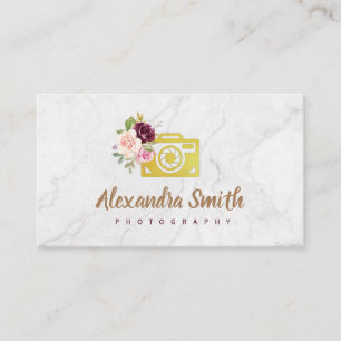 Carte De Visite photographe du logo floral de l'aquarelle de marbr