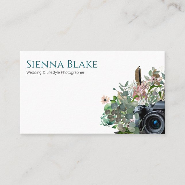 Carte De Visite Photographe Floral Camera Mariage aquarelle (Devant)