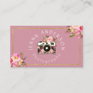 Carte De Visite Photographe floral d'appareil-photo d'or rose