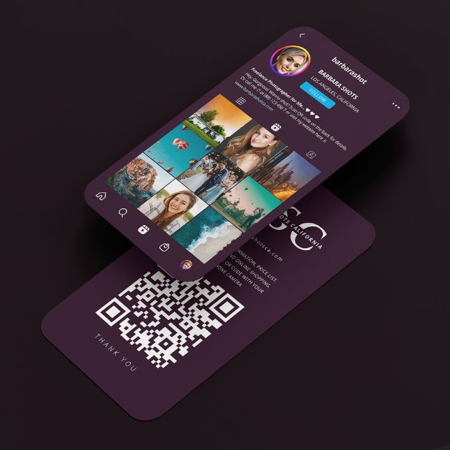 Carte De Visite Photographe Grille Instagram foncé violet moderne (Photographer Instagram Grid Dark Purple Modern Business Card
)