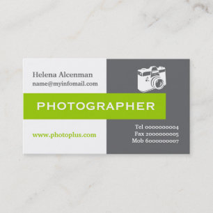 Carte De Visite Photographe gris, blanc, vert accrocheur aux yeux