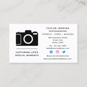 Carte De Visite Photographe indépendant Camera élégant Médias soci