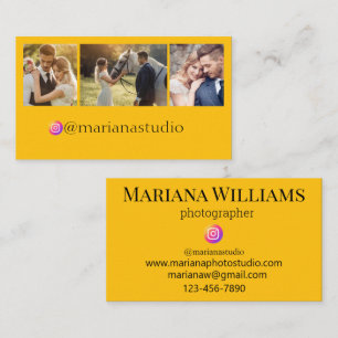 Carte De Visite photographe instagram 3 photos collage jaune