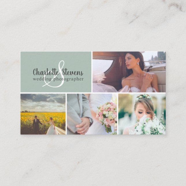 Carte De Visite Photographe mariage de sauge vert chic collage (Devant)