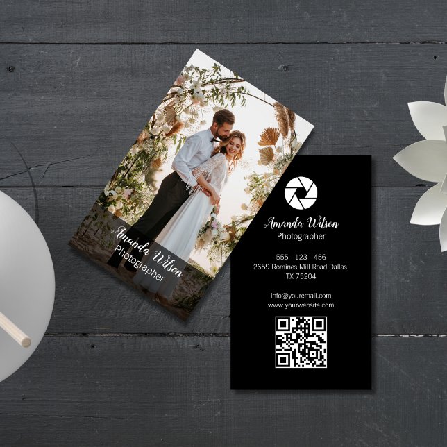 Carte De Visite Photographe mariage Floral Photo QR Code (Créateur téléchargé)