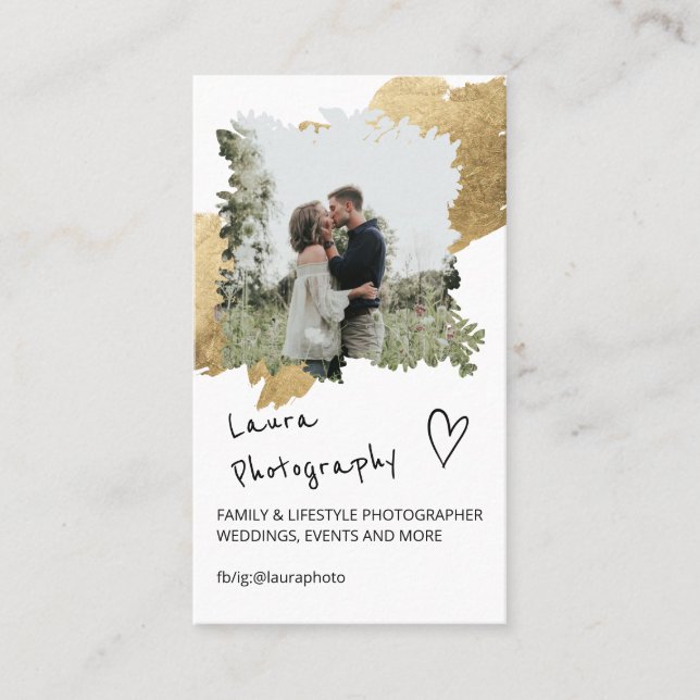 Carte De Visite Photographe mariage or floral 2 photo collage (Devant)