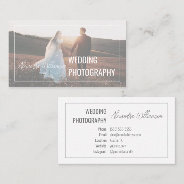 Carte De Visite Photographe Mariage photo moderne élégant simple (Devant / Derrière)